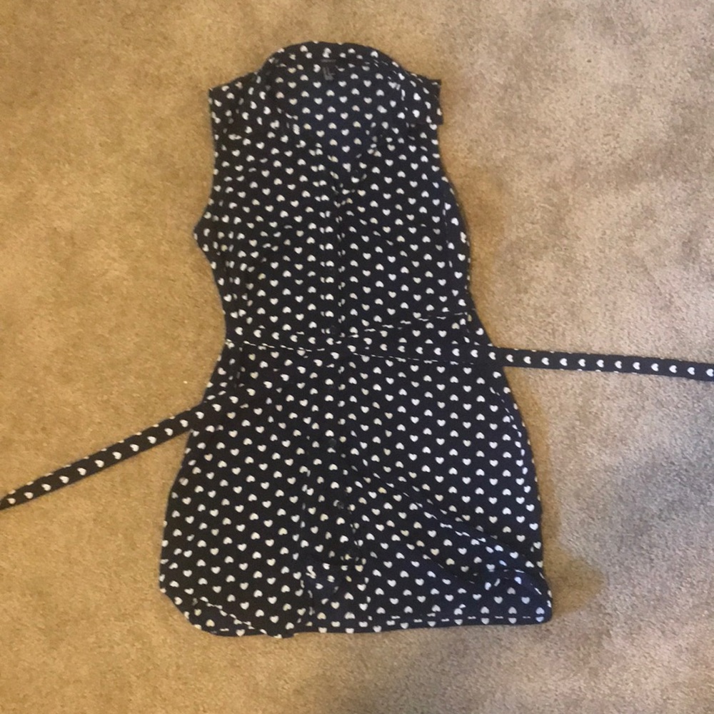 Button down navy blue heart patterned dress
